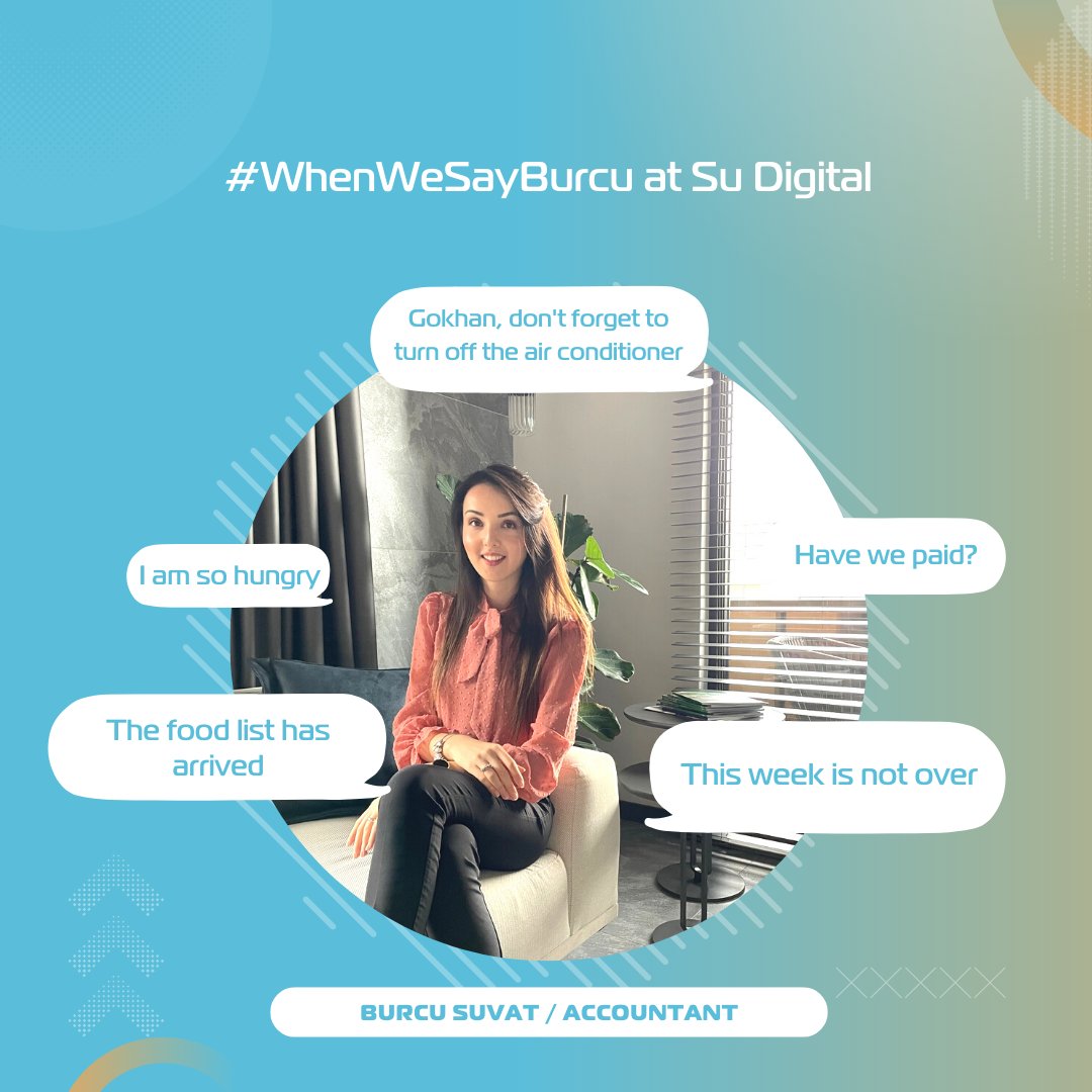 su_dijital's tweet image. #WhenWeSayBurcu at Su Digital
.
Su Digital’de #Burcudenince

-Ödemeyi yaptık mı?
-Bu hafta bitmedi.
-Yemek listesi geldi.
-Gökhan klimayı kapatmayı unutma.
-Acayip acıktım.

#sudigital #sudijital #Burcu #accountant #explore #keşfet