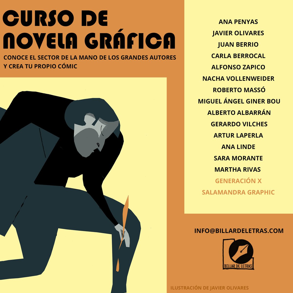 Billardeletras's tweet photo. Atención: El Taller de cómic más completo del medio / ON LINE / V Edición. Has tu propio cómic de la mano de un experto
@Sara_Morante
@nadersharaf2
@maguma_es
@RikiBlanco
@analindesoto
@Nordica_Libros
@WatcherBlog
#comic_con #heroes_comiccon #esdip_ #grafcomic #astiberr https://t.co/TVVviQzmkj