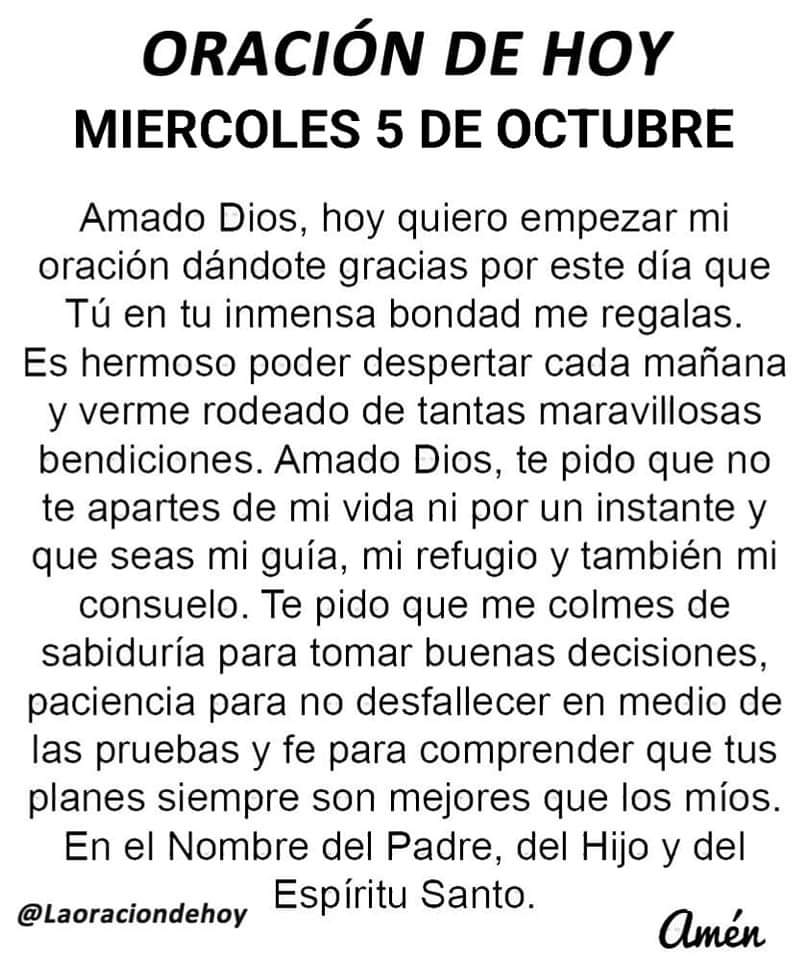 laoraciondehoy's tweet photo. Oración diaria para hoy miércoles 5 de octubre https://t.co/1FbLM7HqA8