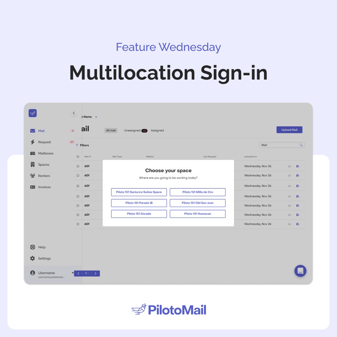 Multiple locations? We've got you covered. Our multi-location sign-in feature allows you to toggle between your spaces with a simple click, all from the comfort of your dashboard. 

Book a demo with one of our mail experts to find out more: pilotomailapp.com/book-a-demo/