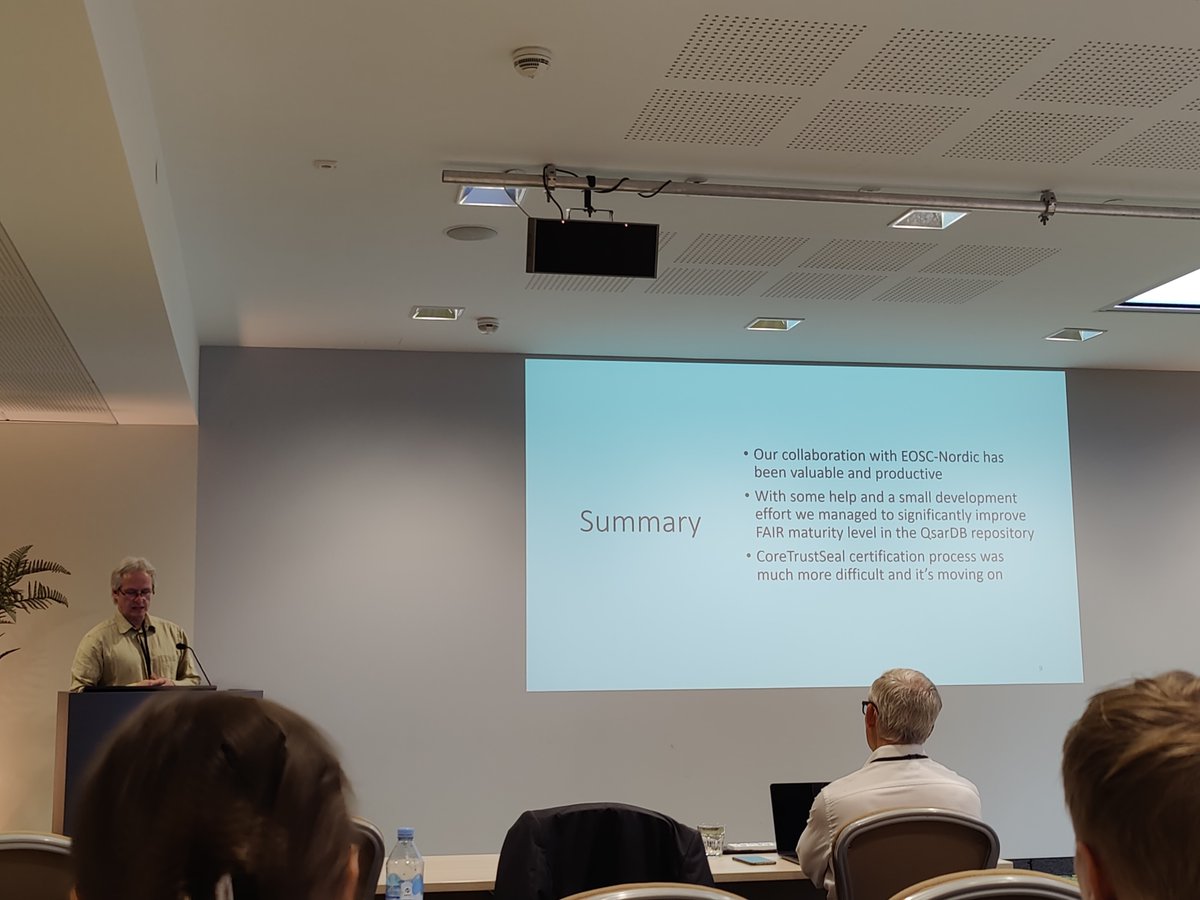 EOSC_Nordic's tweet photo. In his Case study on #FAIRification and certification presentation Sulev Sild, University of Tartu, said that with help and development work, they managed to significantly improve the #FAIR maturity level in the QsarDB repository. 
#EOSC #OpenScience https://t.co/YiDm9YZfhs