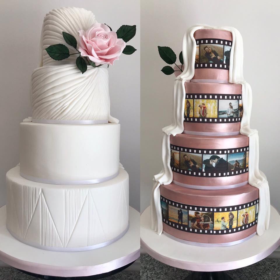 Personalised half and half wedding cake! Why not include you and your partner on your wedding cake?  #revealweddingcakes #halfandhalfweddingcake #wowweddingcakes #weddingcakes #colourfulweddingcakeinspiration #weddingcakedesigner #weddingcakedesign #weddingcakesmaidstone