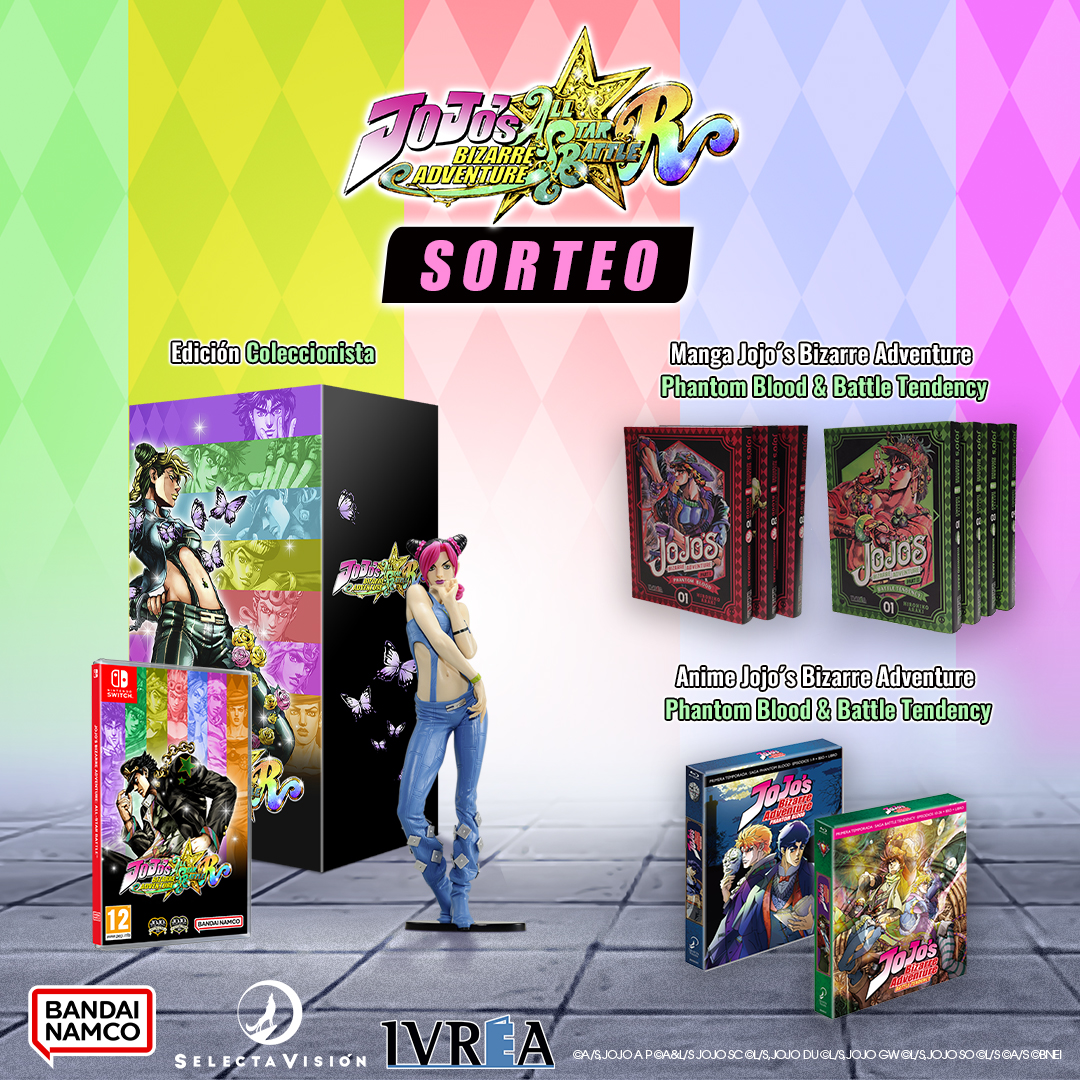 🦋SORTEO🦋

¡Hoy hace 10 años que se emitió el primer capítulo de #JoJosBizarreAdventure en Japón y queremos celebrarlo con vosotros!

Requisitos:
✅Residir en España
✅Seguir a <a href="/BandaiNamcoES/">Bandai Namco España</a>, <a href="/Ivrea/">Ivrea España</a> y <a href="/SelectaVision/">SelectaVisión</a> 
✅🔁 + ❤️+ mencionar a un amigo con el hashtag #SorteoJJASBR