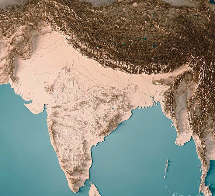 MarcoPoloMaps's tweet photo. Topographic map of the Indian-subcontinent. https://t.co/yuAgKSATQe