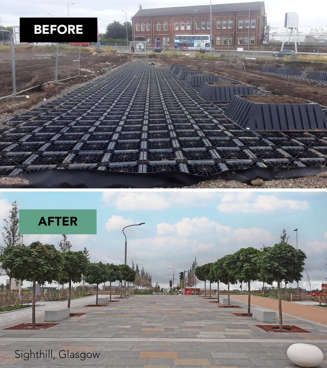 GreenBlueUrban's tweet image. Before and after of a large RootSpace ArborSystem tree pit being installed at Sighthill, Glasgow. 

GreenBlue were proud to supply a number of #UrbanTreePlanting products to this site, working with Ashlea &amp;amp; LDA Design.

bit.ly/3SVHCqN