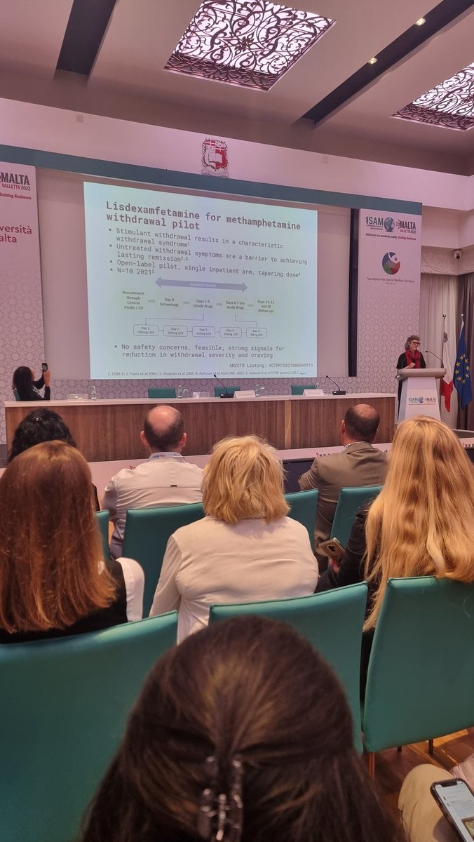 Very interesting presentation by Dr Nadine Ezard from Australia outlining newer interventions being trialled for methamphetamine dependence.
#ISAM2022 #Valletta <a href="/ISAMAddiction/">ISAMAddiction</a>