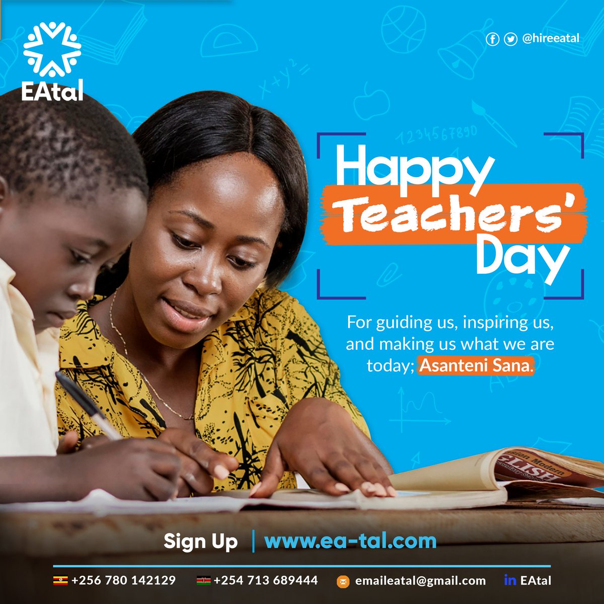 helixdynamicsx's tweet photo. Happy Teachers' Day! For guiding us, inspiring us and making us what we are today; Asanteni Sana. 

#teachers
#teachersday
#eastafricantalent
 #eastafrica
#talent
#employers 
#freelancers
#hireeatal
#EAtal https://t.co/PQB6u1zzVL