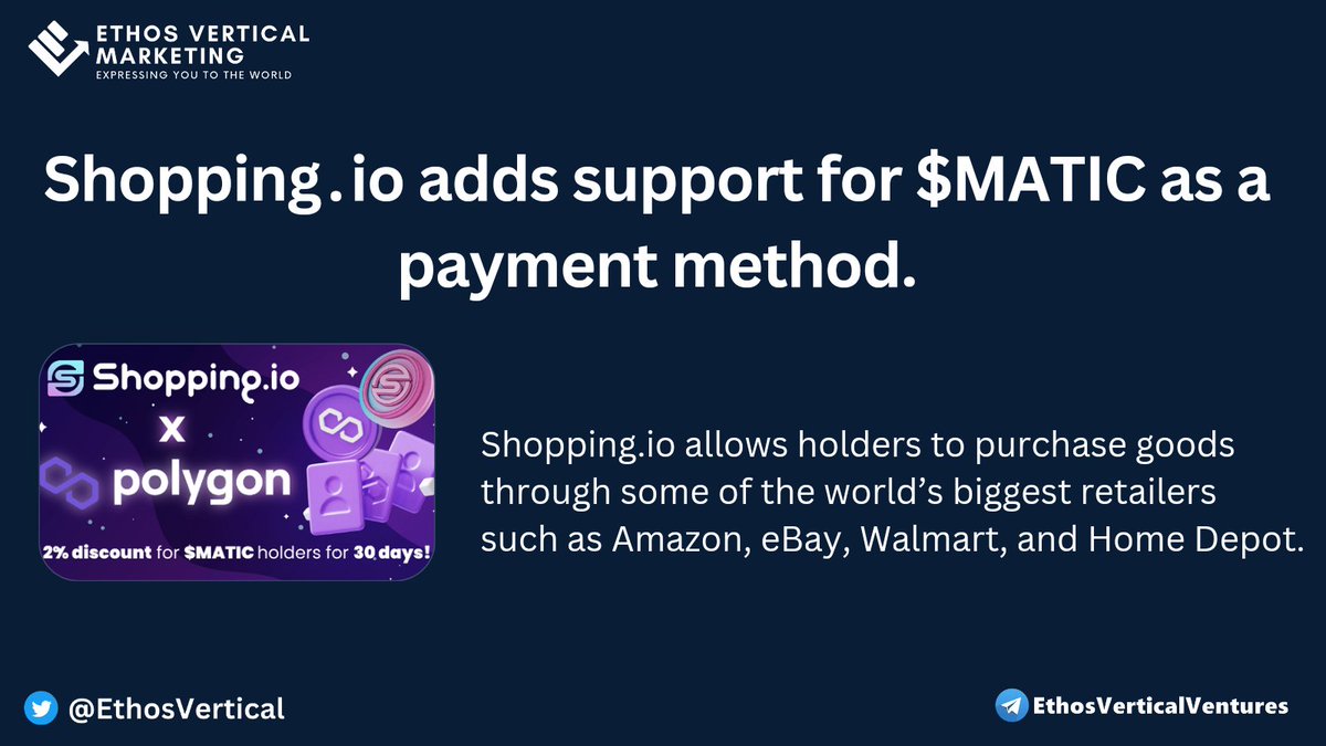 EthosVertical's tweet photo. E-commerce platform Shopping․io adds support for $MATIC as a payment method. https://t.co/DhPMOnhM0d