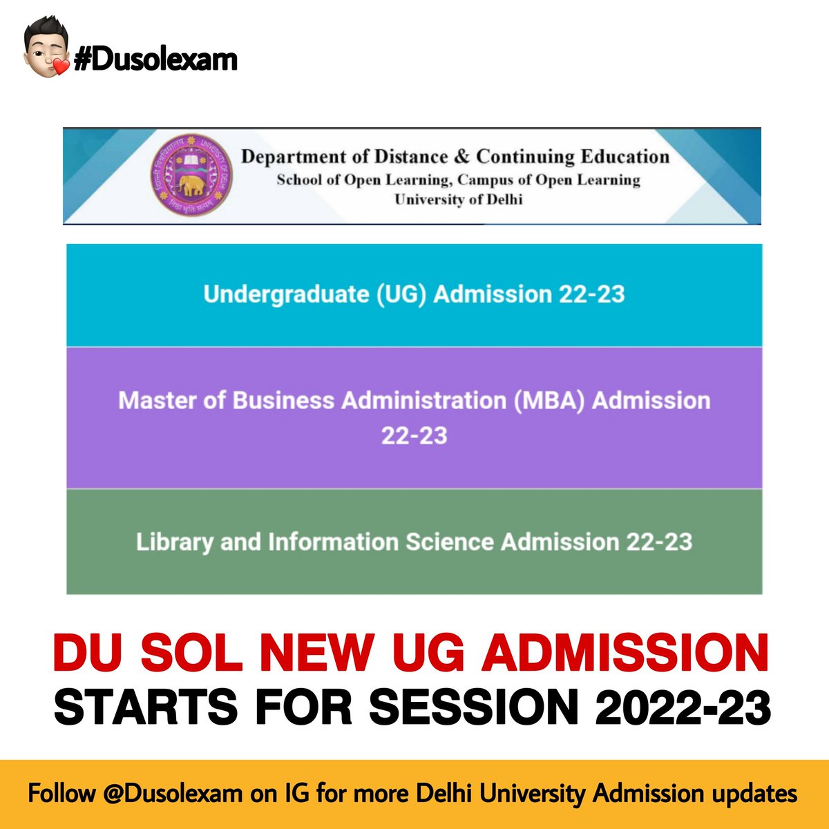 DU SOL New UG Admission Process Starts For Session 2022-23 On Official Site instagram.com/p/CjU_4NVhqc8/…