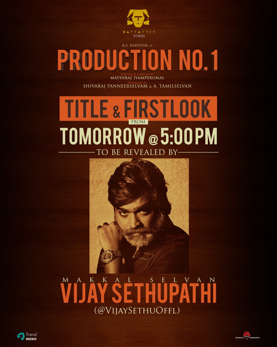 Glad to announce that @Dattatreyone Studios Production No.1⃣'s Title and First Look will be revealed by our #MakkalSelvan @VijaySethuOffl🎉 @trendmusicsouth @Dir_Mathirajoff @KarthiikPK @GayatriRema @catcharadya @Music_UdhayDM @ShivaDattatrey @MrTamilSelva #VijaySethupathi