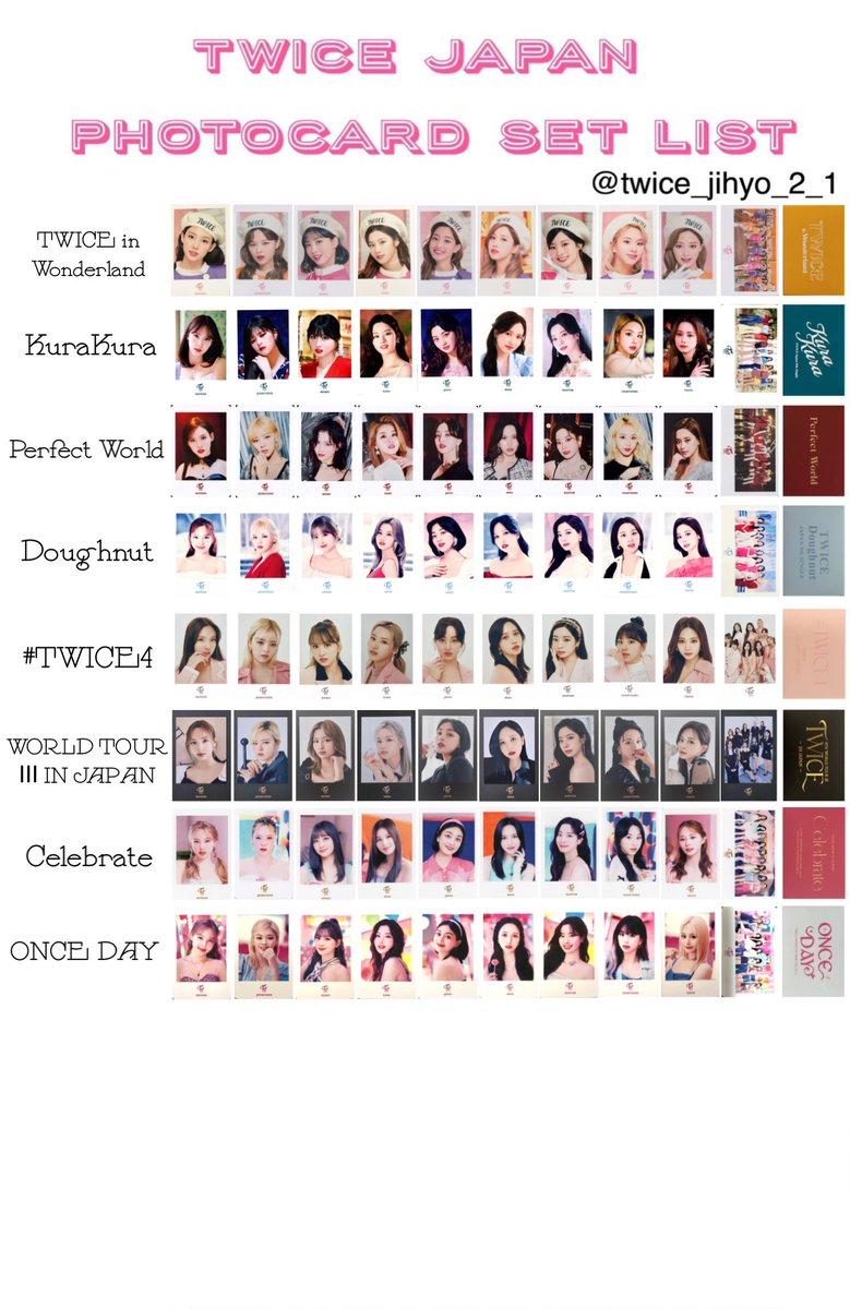 twice_jihyo_2_1's tweet photo. 【221005 更新】TWICE JAPAN PHOTOCARD SET LIST
保存⇒RT+いいね(お気持ちフォロー)
#TWICE #photocardset #フォトカ #リスト #list #一覧表 #template #ナヨン #ジョンヨン #モモ #サナ #ジヒョ #ミナ #ダヒョン #チェヨン #ツウィ #クルミのリスト https://t.co/6NhBQ0MWW7