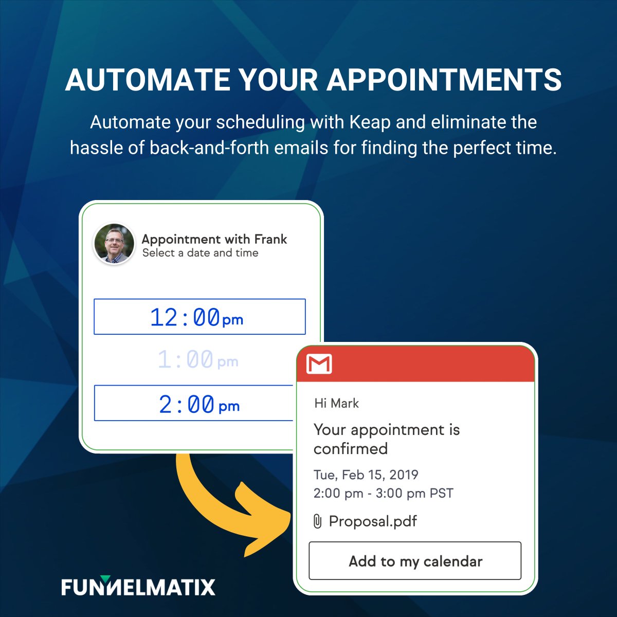 Automate your scheduling with Keap

Eliminate the hassle of back-and-forth emails for finding the perfect time.

👉 Learn more here: lnkd.in/gST-fCDh

#businessautomation #marketingautomation #appointments #keap #scheduling #automation #smallbusinessowners #infusionsoft