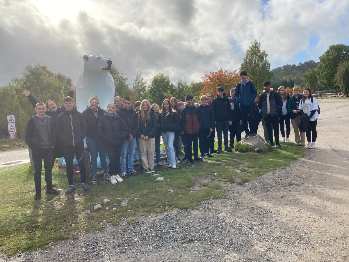 Higher Biology Field trip @HighlandWPark Bus tour considering the adaptations of many animal species adapted to cold climates. Biodiversity walking tour. Animal welfare was considered and evaluated. Plenary session with the Education officer Jasper Hughes. Phew! #TeamEA