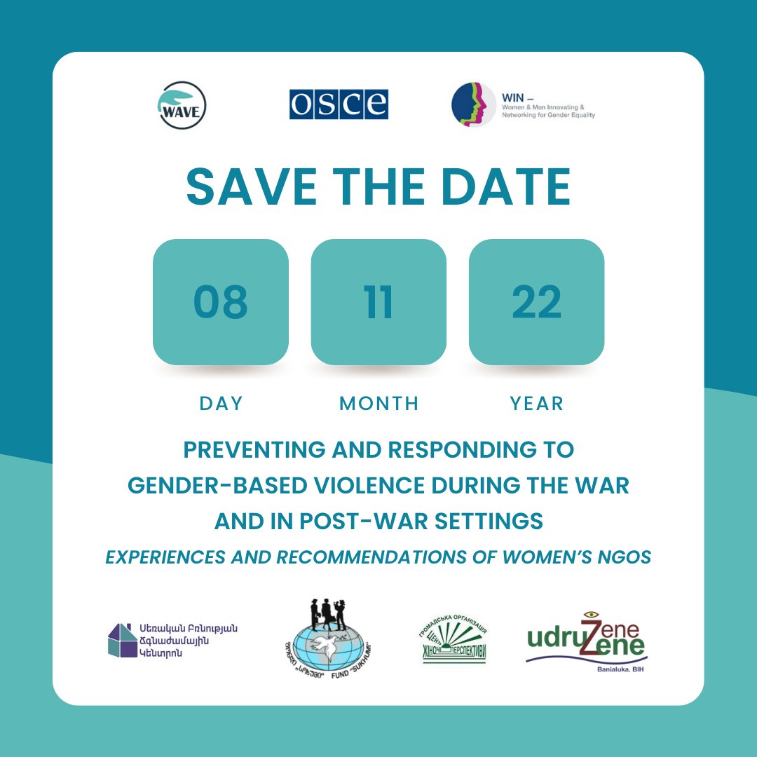 WAVE_europe's tweet photo. The conference* explores the topic of GBV during & after conflicts, with the purpose to launch a new toolkit aimed at supporting survivors and preventing violence in such context. More here: https://t.co/qOpKxocdun
*WAVE and @OSCE Gender Issues Programme/#WINProject
#endVAWG https://t.co/PsXF2f5aq9
