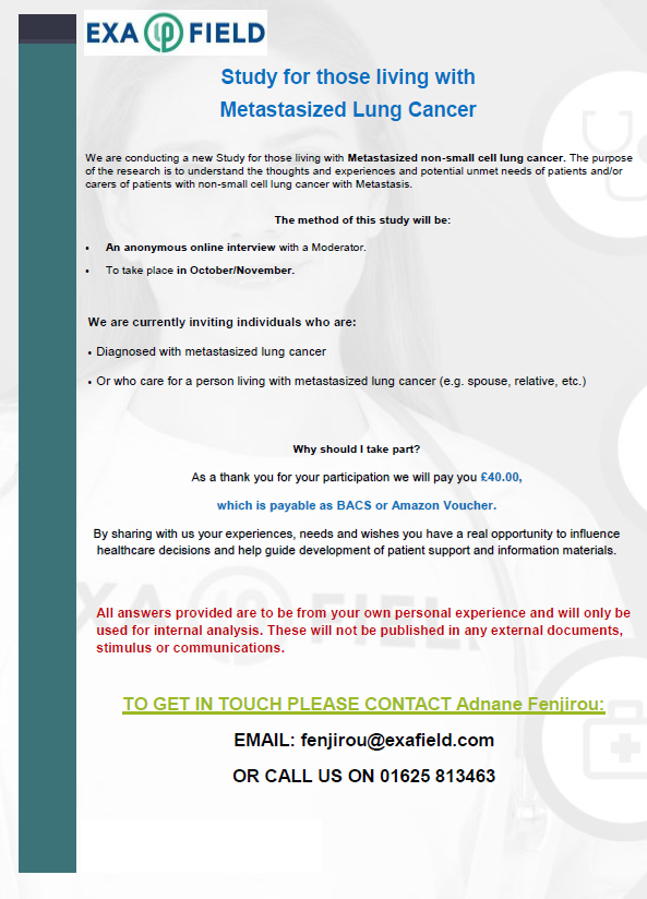 New study for those living with Metastasized lung cancer.

Patients or their carers (e.g. spouse, relative) are sought to take part in a 45 to 60-min discussion.

#lungcancer #cancer #metastasis #healthcare #NHS #BigPharma #Ukraine