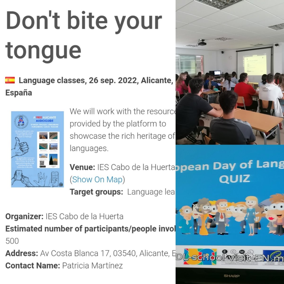 heritapperasmus's tweet photo. Desde el Departamento de Inglés, participamos en la celebración del Día Europeo de las Lenguas registrando el evento Don't bite your tongue, poniendo, un año más, @iescabo en el mapa. Potenciamos la competencia plurilingüe y la riqueza que suponen las lenguas y culturas. https://t.co/64mZ5OewHE