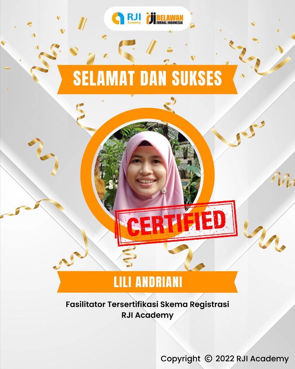 relawanjurnalid's tweet photo. Relawan Jurnal Indonesia mengucapkan

*SELAMAT DAN SUKSES*

Kepada:

1. Eko Pramudya Laksana
2. Lili Andriani
3. Ahmad Habibi Syahid
4. Siti Hamidatul Aliyah
5. Ramli Baharuddin
6. Rifqi Syamsul Fuadi

Sebagai Fasilitator *Tersertifikasi Skema Registrasi* RJI Academy. https://t.co/1lhsciCmjI