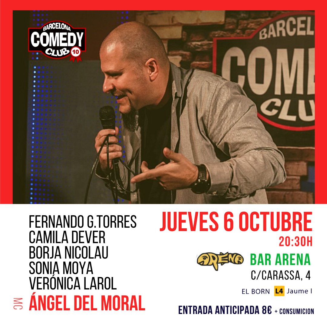 ¡Este Jueves!
<a href="/fernandocomico/">Fernando García-Torres</a> <a href="/DeverCamila/">CamiDever</a>
<a href="/borjanicolau/">Borja Nicolau</a> <a href="/Soniamoya__/">Sonia Moya</a>
@VeronicaLarol
Presentados por <a href="/dlmoral/">Ángel del Moral</a>

20:39h en Bar Arena, 
en el corazón del Born🔥

🎟️entradium.com/events/barcelo…