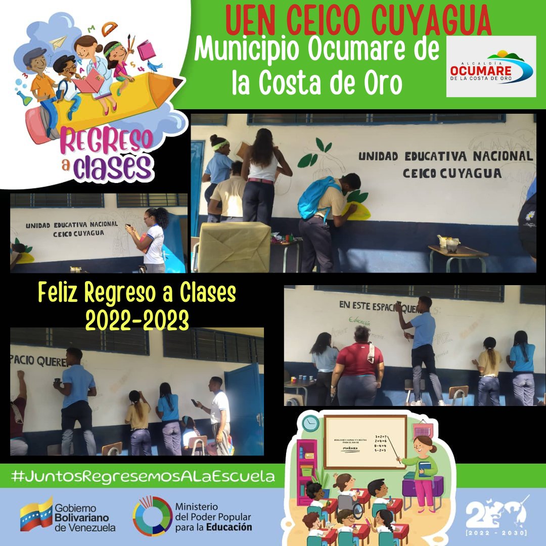 #05Oct Estudiantes de la UEN CEICO CUYAGUA en Ocumare de la Costa llenando de amor y color sus espacios educativos 🎨🖌️ 

 #RevoluciónAgraria #AraguaEsEducación

 <a href="/NicolasMaduro/">Nicolás Maduro</a> <a href="/_LaAvanzadora/">Yelitze Santaella</a> <a href="/Soykarinacarpio/">Karina Carpio</a> @MPPEDUCACION <a href="/leoalvacabrera/">Prof. Leonardo Alvarado</a> @ZE_Aragua <a href="/CRIFPMA/">CRIFPMA</a> @saclarigue