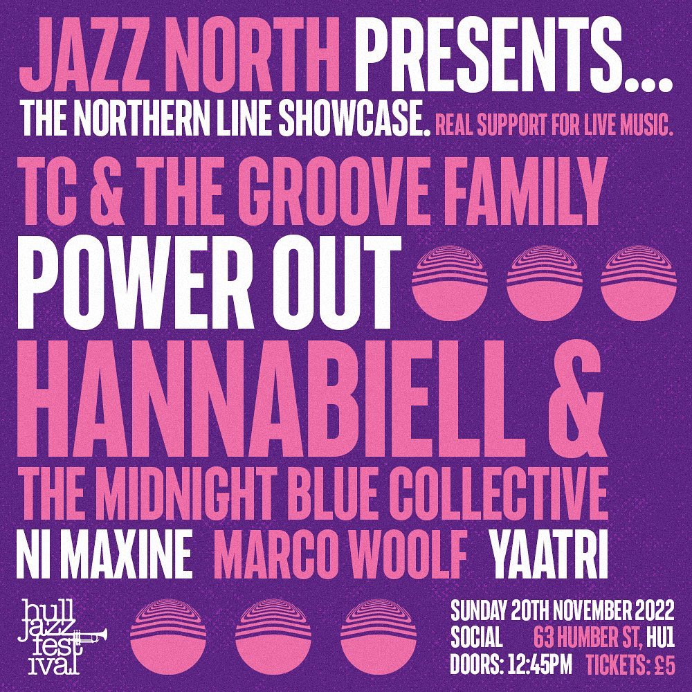 The <a href="/HullJazzFest/">Hull Jazz Festival</a>/ <a href="/jazz_north/">Jazz North</a> Northern Line all-dayer in Hull on Sun Nov 20, feat the most exciting new Northern jazz artists

🎟 bit.ly/HullJazzFestAl…

Catch 34 exceptional artists representing the truly rich, eclectic and diverse nature of genre-blending jazz in the north