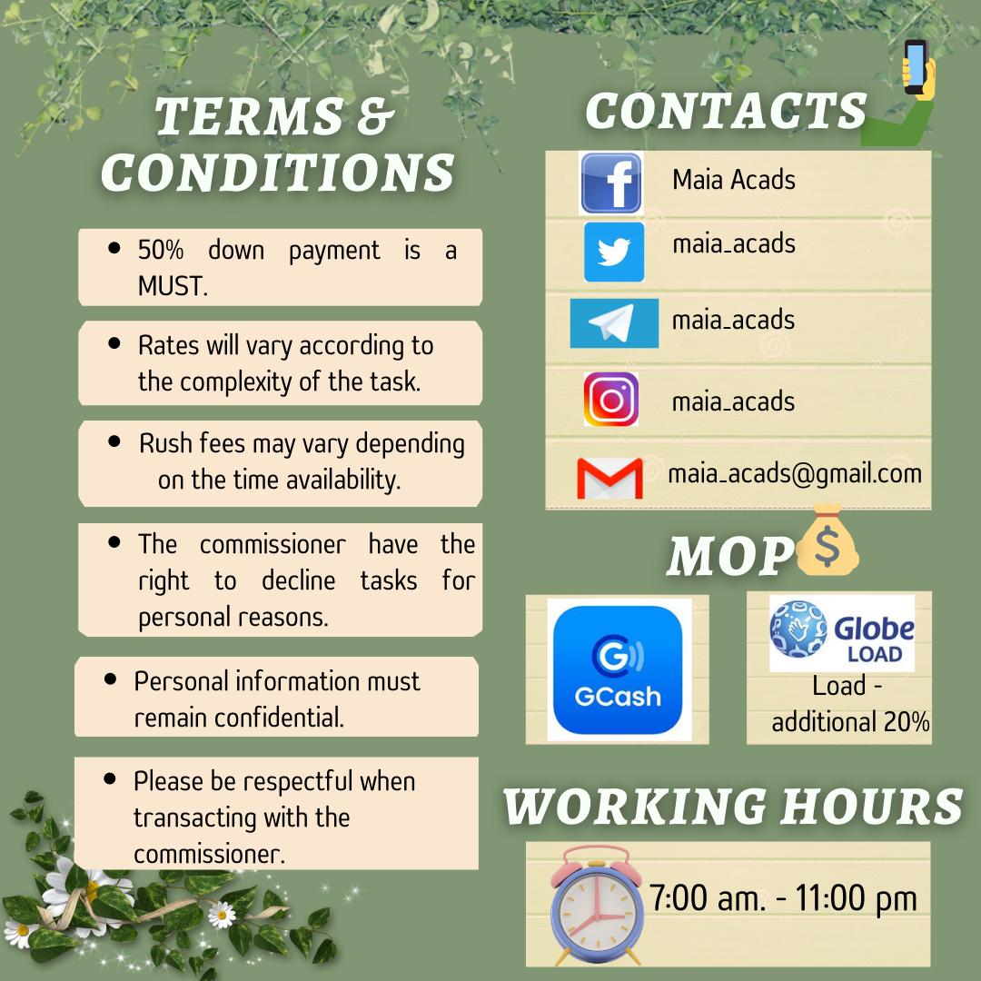 Hello everyone. This is Maia, your new acad server🧡
I am now accepting RUSH and NON-RUSH commissions. Prices are negotiable and friendly budget🌼 Rest assured that you will receive a high quality of work. Kaya ano pang hinihintay mo mag dm kana📩🍀