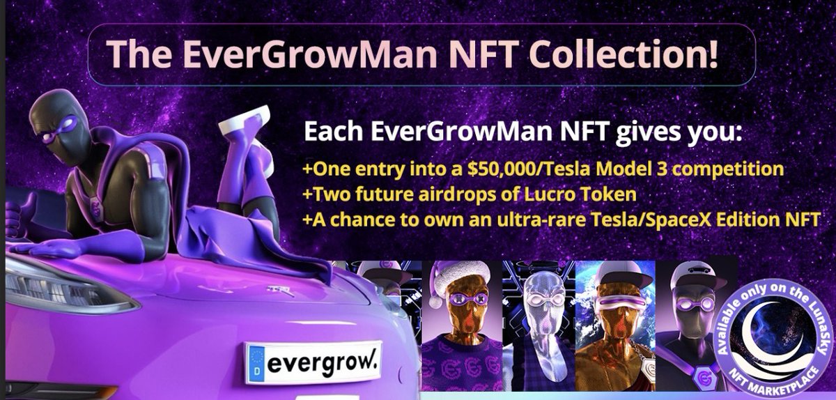 LunaSkyNFT's tweet image. Win a Tesla Model 3 or $50,000!

Plus other great perks when you buy an #EverGrowMan NFT for just $100!

BUY NOW exclusively at lunasky.com!