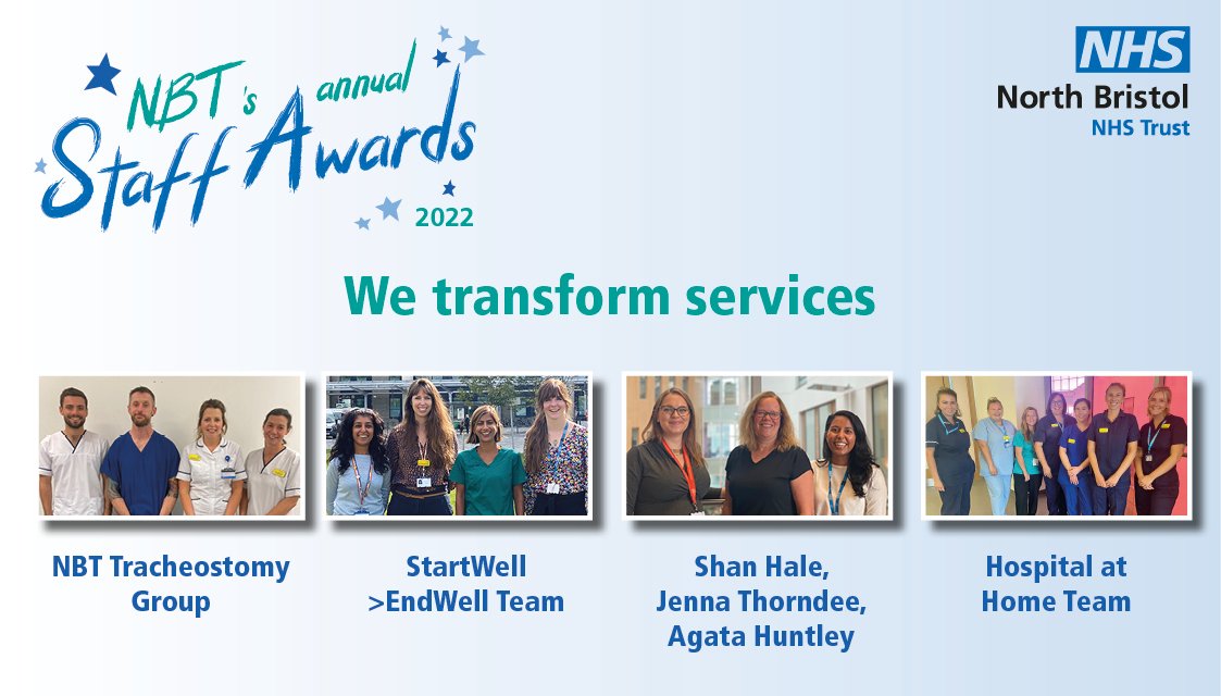 BristolNHSFT's tweet photo. Congratulations to our shortlisted nominees in the 'We transform services' category! The winners for this year's annual #NBTStaffAwards will be announced in our award ceremony on 28th October #NBTProud https://t.co/JmsqJa33dF
