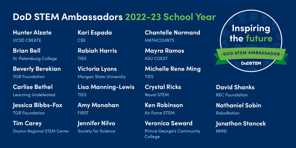 Happy #WorldTeachersDay! Join us in saying THANK YOU to all of the teachers who are inspiring the next generation! We’re also celebrating our newest DoD STEM Ambassadors—thank you for your dedication in advancing #STEM #education! dodstem.us/meet/ambassado…