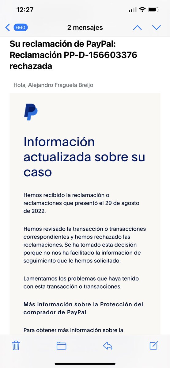 Alex Fraguela (@alexfraguela) on Twitter photo Cuando te sientes estafado por <a href="/PayPalSpain/">PayPal Spain</a> y <a href="/eBayESP/">eBay España</a> realizas una reclamación por Estafa en <a href="/eBayESP/">eBay España</a> ellos te dicen que devuelvas el artículo te gastas el dinero en devolución y dicen que no has enviado correctamente demuestro y mando dos pantallazos donde se contradicen 👇👇 Cuando te sientes estafado por <a href="/PayPalSpain/">PayPal Spain</a> y <a href="/eBayESP/">eBay España</a> realizas una reclamación por Estafa en <a href="/eBayESP/">eBay España</a> ellos te dicen que devuelvas el artículo te gastas el dinero en devolución y dicen que no has enviado correctamente demuestro y mando dos pantallazos donde se contradicen 👇👇