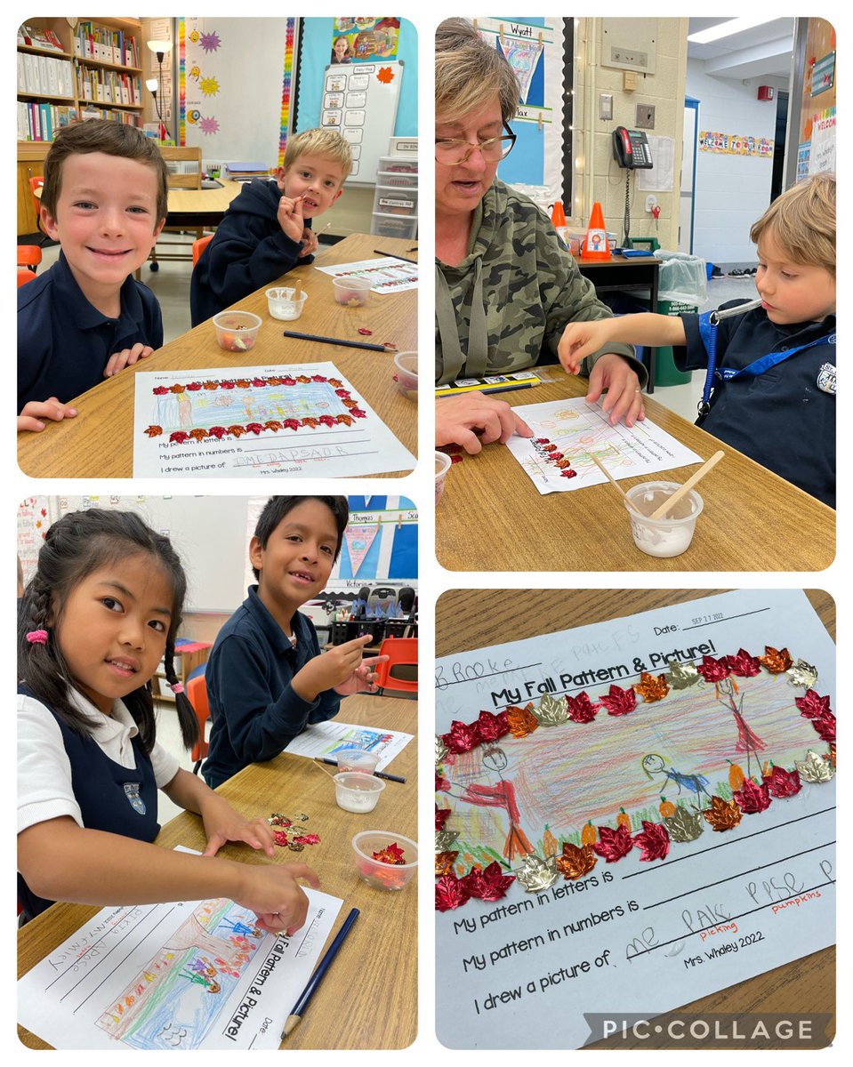 MrsWhaley_'s tweet photo. #GradeOnes as they worked on their #Autumn pictures and #Patterns. These masterpieces have definitely made our classroom feel like #Fall! Great work, boys &amp; girls! 🍂🦃🎃 @StPaul_CES #crosscurricular https://t.co/ksvsEhtmLx