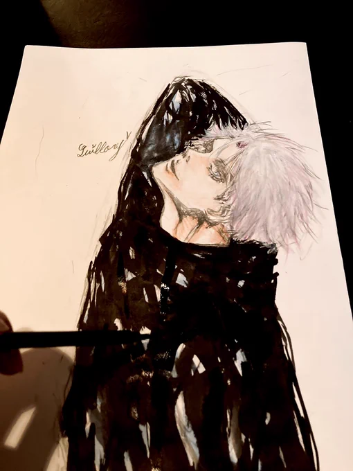ほぼ完成してしまった。何か描き足そうか、そもそも悟に見えるのか… 