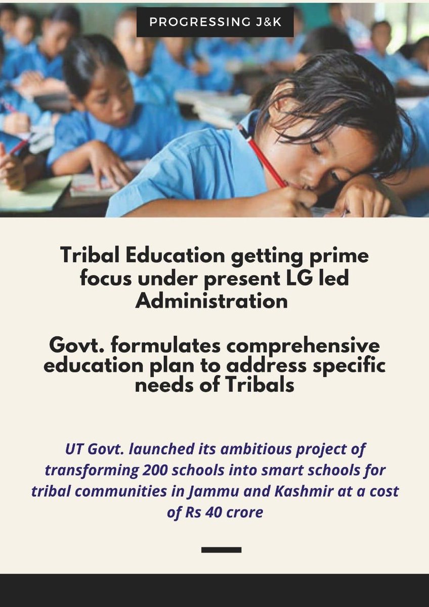 DioRajouri's tweet image. #Progressing J&amp;amp;K
Tribal Education getting prime focus under present LG led Administration. Govt. formulates comprehensive education plan to address specific needs of Tribals
@TribalAffairsIn 
⁦@diprjk⁩ ⁦@vikashappy87⁩