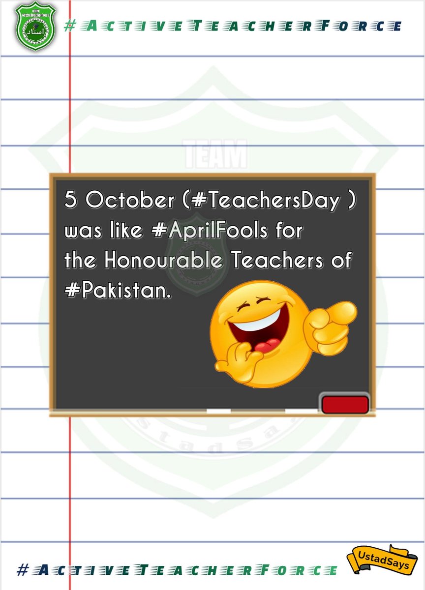 UstadSays's tweet photo. 5 October (#TeachersDay ) was like #AprilFools for the Honourable Teachers of #Pakistan.
@BolnaZarooriHai @teachersdefend @DrMuradPTI @Ammarysaggu @AUKhan4u @Engr_Nadeem29 @Zaman_Khan786 @asmahashmi3 @MuzaffarMAsmat @YasirFarid77 @Sehr249 @SanaEllahi4 @Sanamalik1625 @Lalika79 https://t.co/kG4yUOY030