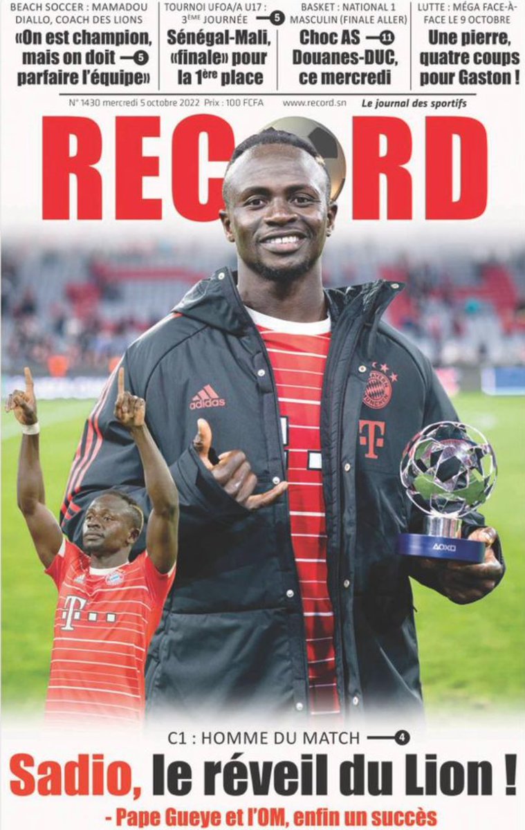 MadembAS's tweet photo. #sadiomane est pour la presse sportive ce que Me Wade était pour la presse privée dans les années 80: la tête qu'il fallait avoir à la Une pour faire vendre dans les kiosques au coin de la rue, car les RS était inexistants ! Quand #Liberpool voit ça...😂 #Senegal #kebetu #Bayern https://t.co/sfixNOglif
