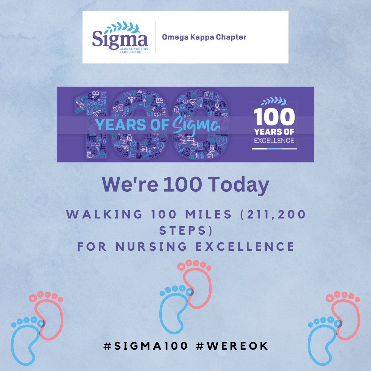 OmegaKappaChap's tweet photo. The OKers will be walking 100 miles/211, 200 steps today. When we get there we will be donating to the Sigma Foundation. We have small tokens for the three members with the most steps. Let's go OKers, we can do this. Post your steps here and use the hashtags #Sigma100 and #WereOK https://t.co/IKWfLGi8bd