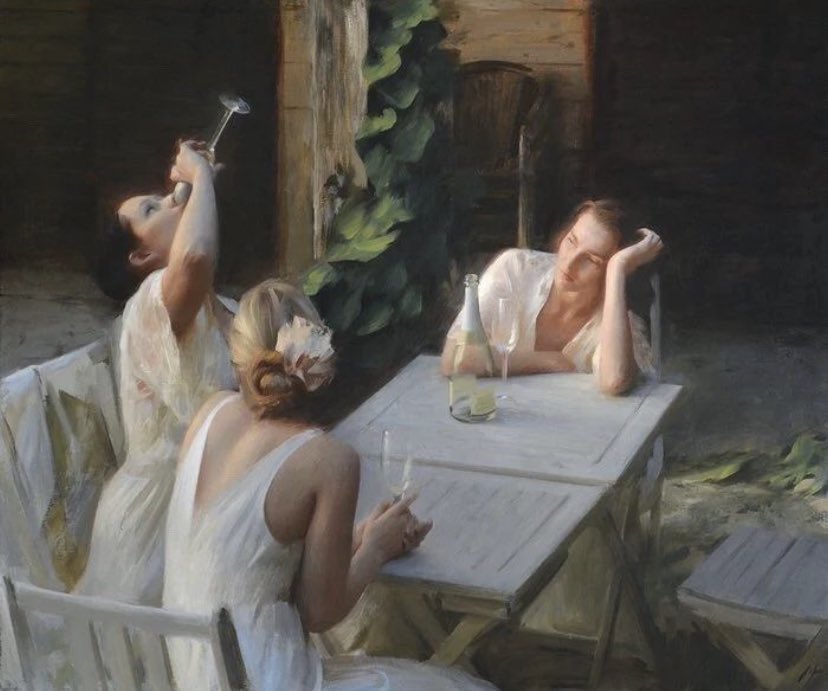 AcademiaAesthe1's tweet photo. "Breakfast with Champagne" by Nick Alm in 2015. Oil painting on canvas. https://t.co/HUb2QTs6TI