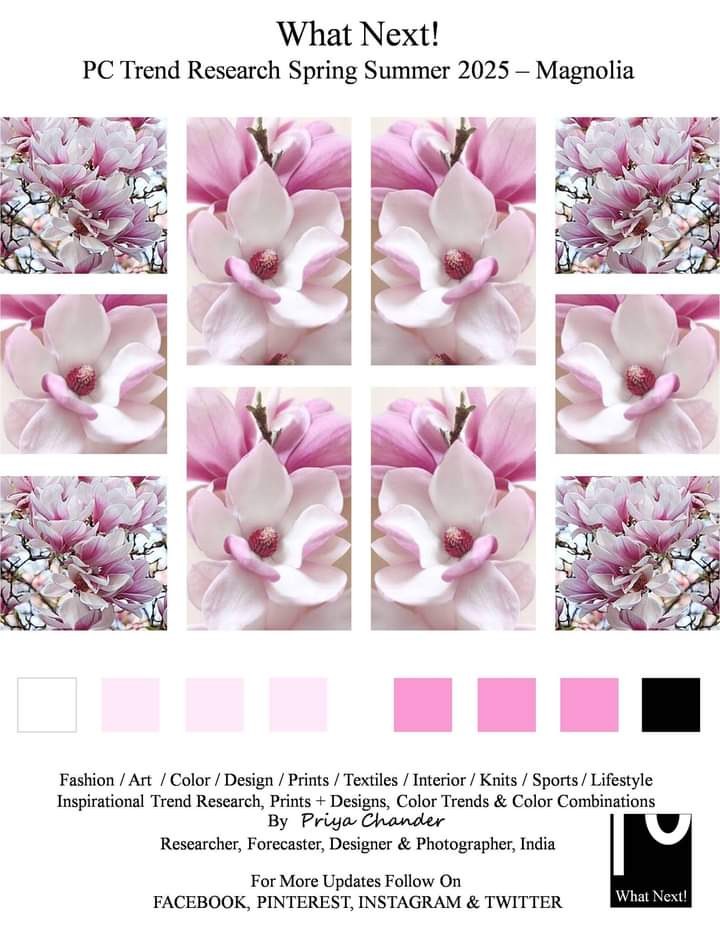 #Magnolia #magnolioideae #magnoliaflower #Frenchbotanist #magnoliaflowers #pierremagnol #floral #floralprint #flowers #floralart #pink #purple #WhatNextPCTrendResearch #FashionForecastByPriyaChander #ColorTrendsByPriyaChander #FashionWeek