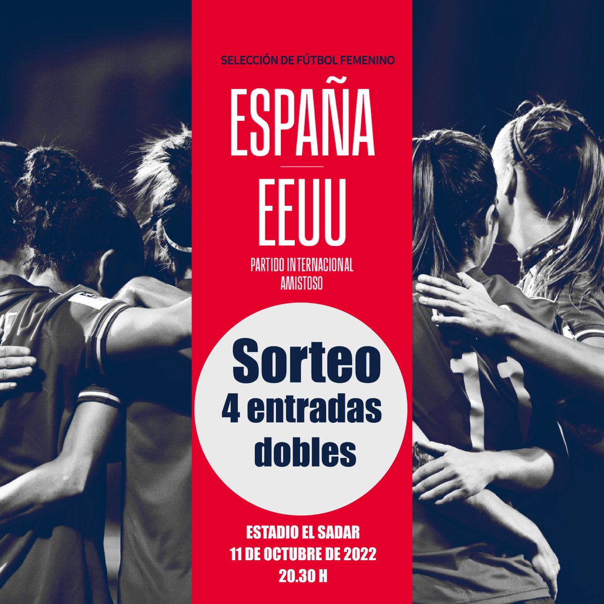 🥳🎟️¡SORTEO! Tenemos 4 ENTRADAS DOBLES para el duelo entre la selección femenina y Estados Unidos el próximo martes en El Sadar (11 de octubre)

➡️ Haz retweet para participar (plazo hasta el sábado)