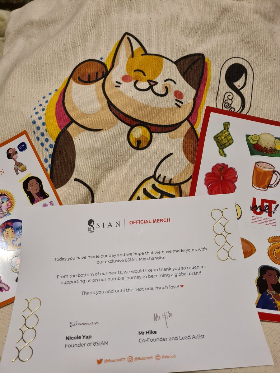 WibiHappy's tweet photo. Thank you @8sianmom for personally signing this card! I love the 8sian cat tote bag! @8sianNFT #8sian https://t.co/w8mZnwdxgv