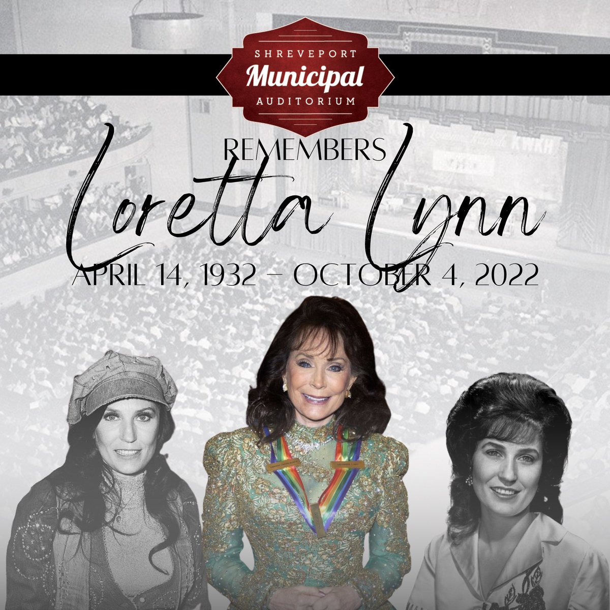318Premiere's tweet photo. Remembering Country Music Royalty @lorettalynnofficial The Coal Miners Daughter. ❤️ Lynn performed at the KWKH Louisiana Hayride on August 19,1965 at the Shreveport Municipal Auditorium.

#shreveportauditorium #LorettaLynn #louisianahayride https://t.co/PgqyRKdovT