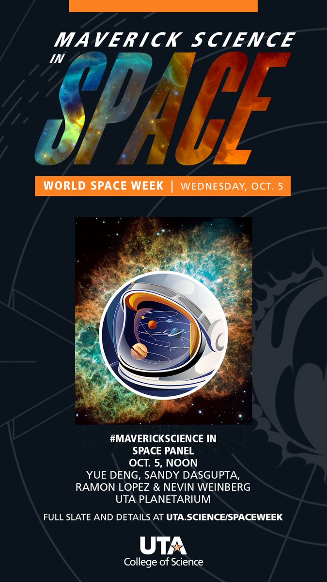 UTAScience's tweet photo. It’s a double feature day at @UTAPlanetarium for #MaverickScience World Space Week…

📍Mavericks in Space Panel featuring @UTAPhysics &amp; @UTAChemistry researchers at noon.

📍Printmaking the Stars art activity (all ages) and astronomy with @UTAFabLab from 6-8 p.m. https://t.co/jDD5THL9bK