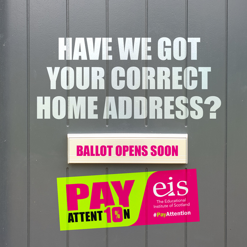 The EIS has issued formal notices to all 32 Scottish LAs confirming that we will open a statutory strike ballot for teachers one week from today, on 12 October.

Make sure you have updated your address on MyEIS so that you receive your ballot paper! #PayAttention
