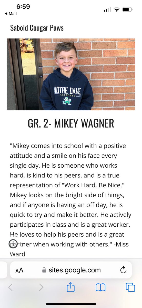 AWagner630's tweet photo. So proud of Mikey! Thanks so much to Sabold for the very kind honor! @saboldhs @SpringfieldSD @Waggyworldrp #classof2033 #studentofthemonth #workhardbenice https://t.co/DzHeEBX1py