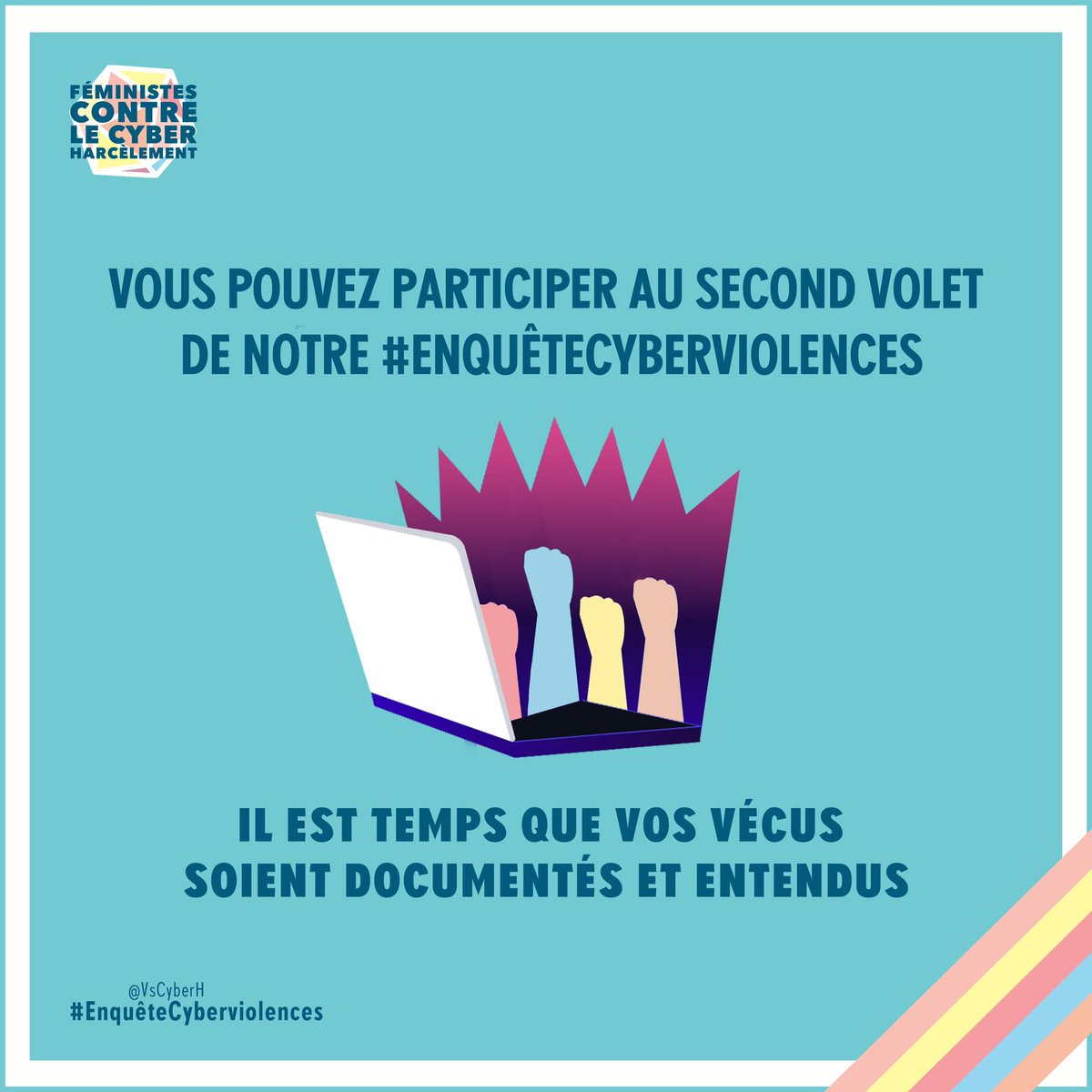 [ENQUÊTE 🤳🏽]

#EnquêteCyberviolences 📣
Vous êtes victime de cyberviolences ? 

Nous vous invitons à participer à  l’enquête nationale commandée par notre collectif à <a href="/IpsosFrance/">Ipsos France</a> pour témoigner de vos parcours, de vos vécus, et de vos difficultés.

👉 surveys.ipsosinteractive.com/surveys/?pid=S…