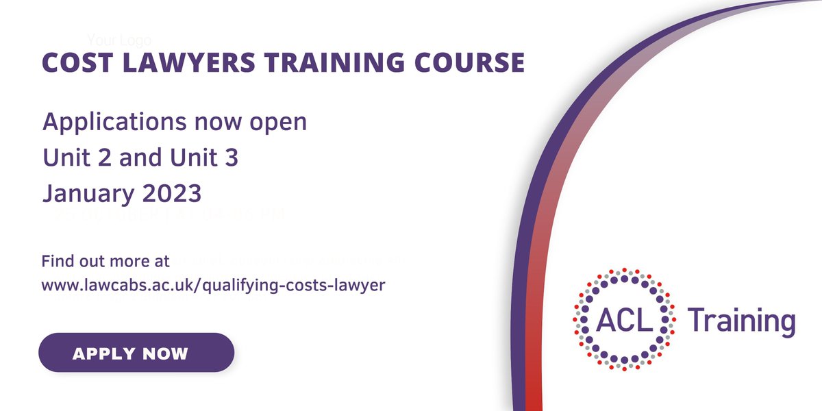 Interested in qualifying as a Costs Lawyer? The ACL Training course application window is open for entry onto unit 2 and unit 3 of the current course, starting Jan 2023. Application window closes 30 November #legaleducation