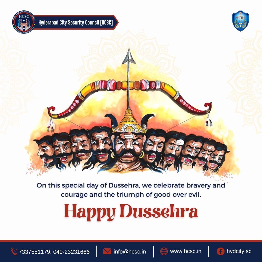 ✨May Lord Rama bless you with strength and courage to follow the path of virtue and righteousness.✨🏹

Happy Dussehra! 🙏

#vijayadashami #dussehra #dussehra2022 #dussehrawishes #dussehrafestival #HCSC #HyderabadCitySecurityCouncil #Hyderabad #festivalsofindia #celebrations