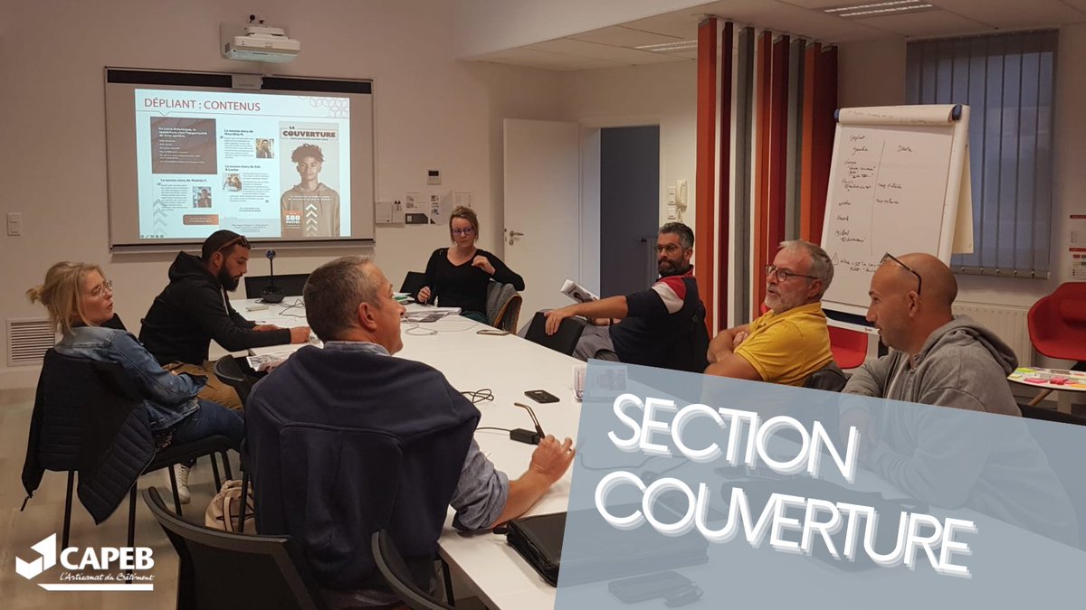 capeb_44's tweet photo. 👥 #VieduRéseau : hier, nos artisans #couvreurs engagés au sein de la section pro ont planché sur la campagne de communication à venir. Lancement prévue 2e semaine de novembre pour promouvoir les #métiers de la #couverture. Un projet à l'initiative des artisans couvreurs #CAPEB44 https://t.co/wjACMSQjbX