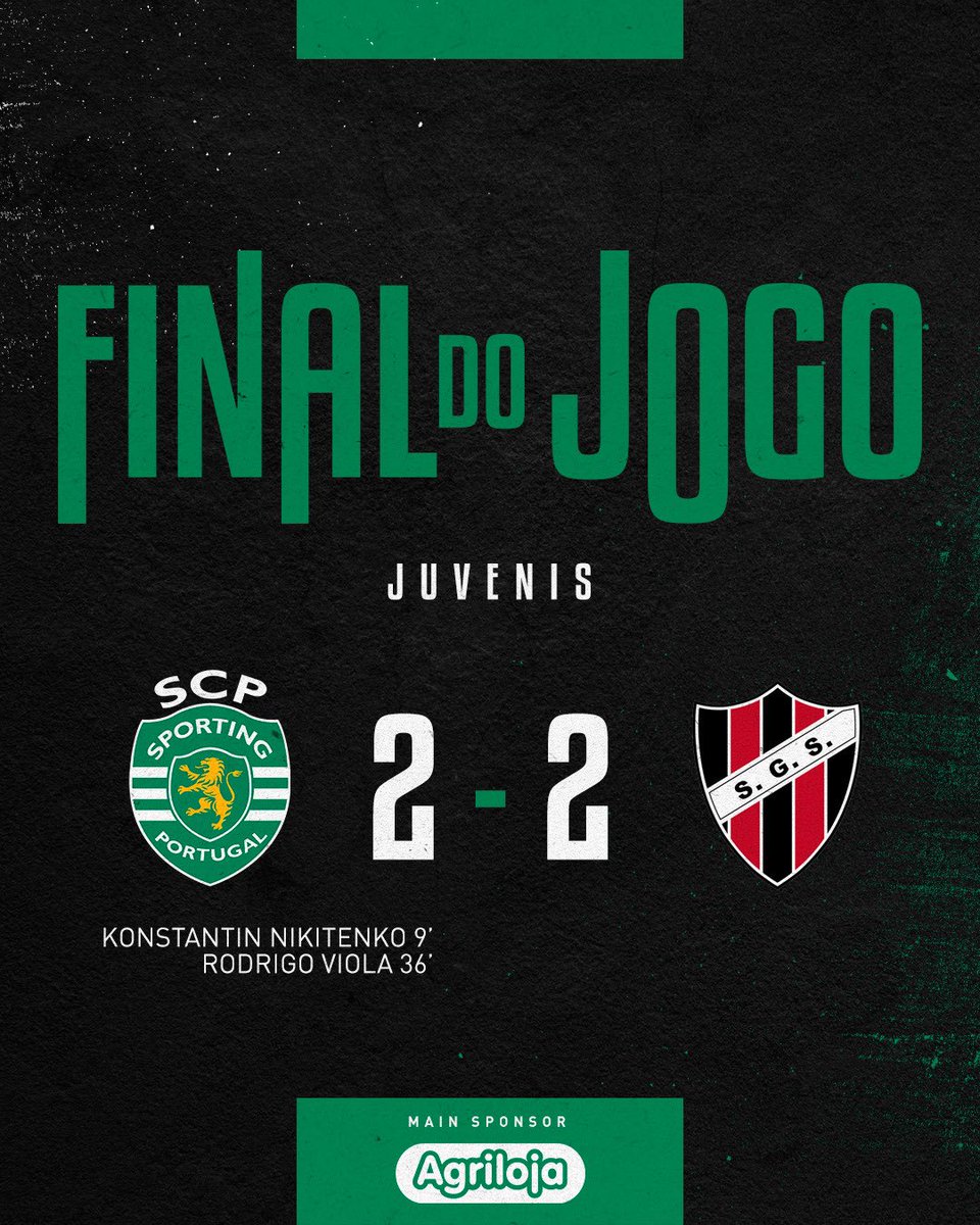 SportingCP's tweet photo. #JuvenisSCP | ⏹️ FINAL DO JOGO:

Os Leões empatam com o SG Sacavenense, na 9.ª jornada do Campeonato Nacional ⚽️

#SCPSGS https://t.co/ZmQ4yD1xKv