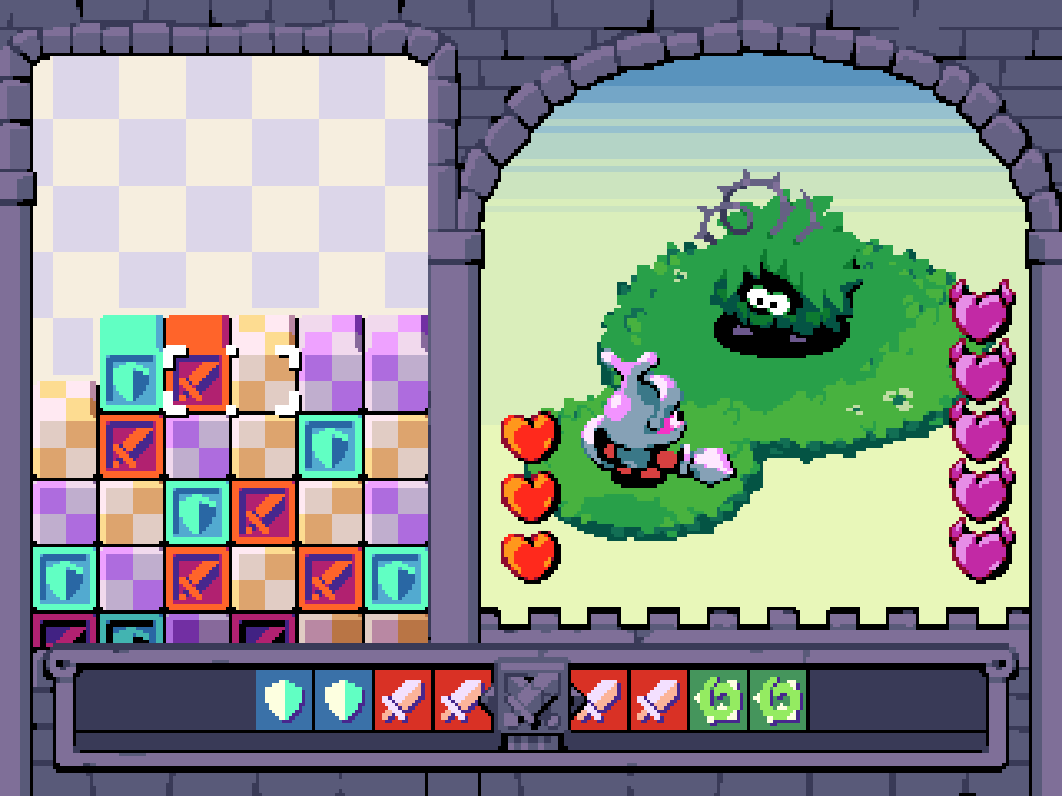 itchio's tweet photo. Swapwood Quest R: Combo your enemies and match enough tiles to protect against opposing blows, but make haste, You only have 10 seconds to prepare before your turn ends! #LD51

https://t.co/2VBP5C5A41 https://t.co/DbAJq5D2Yx