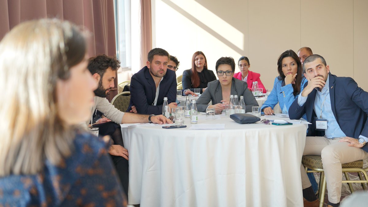IRIGenDem's tweet photo. GenDem Members @irisacupa, @vujovicvedrana, and Esma Gumberidze spoke today at the Democracy in Action Lab in Sarajevo, BiH to discuss common practices and challenges in ensuring democratic resiliency in Albania, BiH, and Georgia #unitingyouth https://t.co/opXD7djcu9